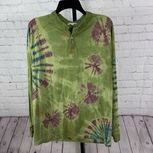 Earthbound Green Tie Dye Tunic Long Sleeves Top Size Large